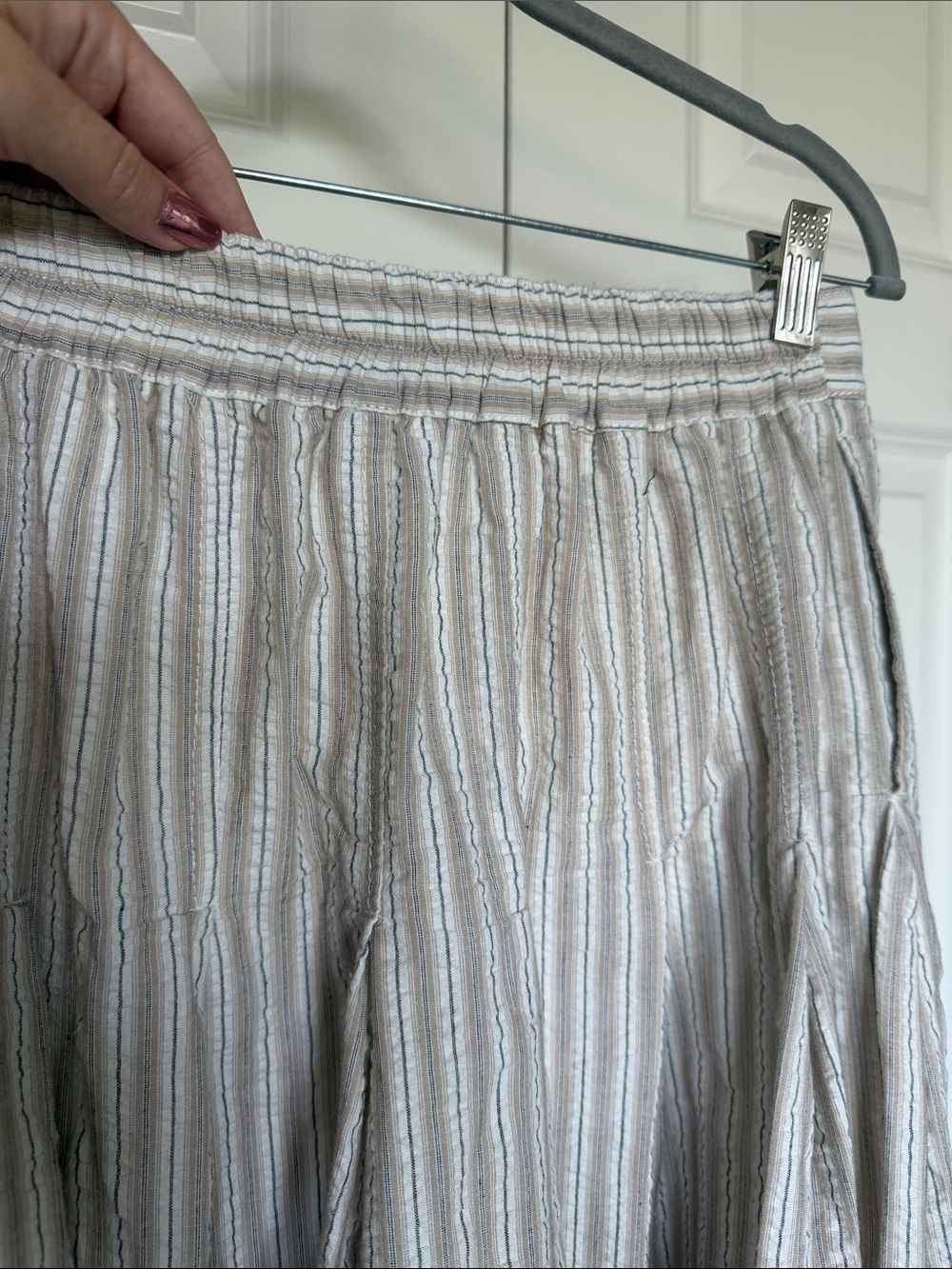 Max Studio Neutral Striped A-Line Midi Skirt - Picture 5 of 6